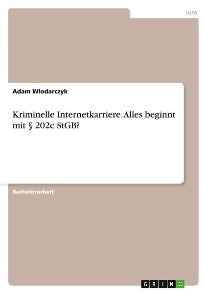 Kriminelle Internetkarriere. Alles beginnt mit § 202c StGB?, Taschenbuch von Adam Wlodarczyk, GRIN, 9783656767831