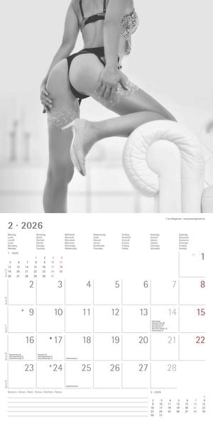 Produktbild: Feminine 2026 - Broschürenkalender 30x30 cm (30x60 geöffnet) - Kalender mit Platz für Notizen - Feminin - Bildkalender - Wandplaner - Erotikkalender