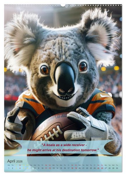 Produktbild: American football with funny animals (Wall Calendar 2026 DIN A2 portrait), CALVENDO 12 Month Wall Calendar