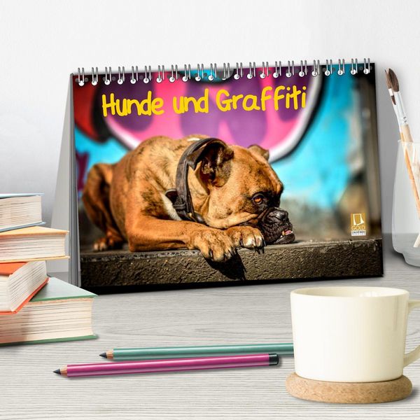 Produktbild: Hunde und Graffiti (Tischkalender 2026 DIN A5 quer), CALVENDO Monatskalender