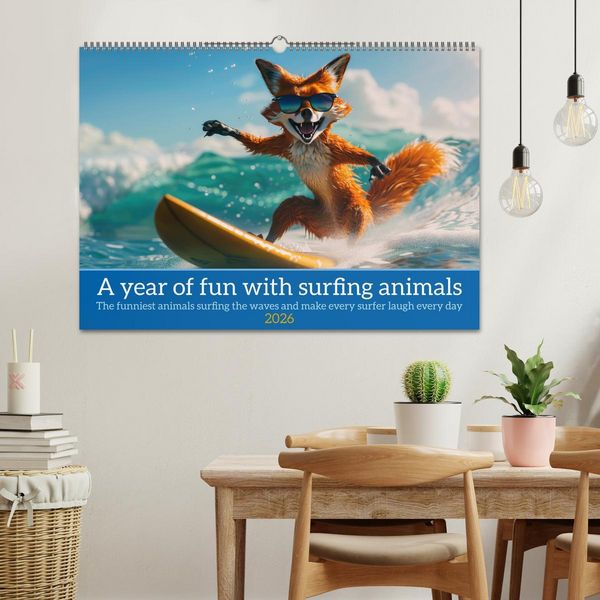 Produktbild: A year of fun with surfing animals (Wall Calendar 2026 DIN A2 landscape), CALVENDO 12 Month Wall Calendar