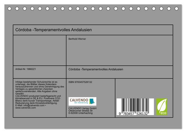 Produktbild: C&oacute;rdoba -Temperamentvolles Andalusien (Tischkalender 2026 DIN A5 quer), CALVENDO Monatskalender