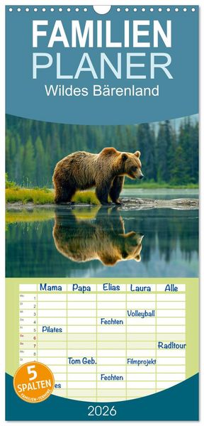 Produktbild: Familienplaner 2026 - Wildes B&auml;renland mit 5 Spalten (Wandkalender, 21 x 45 cm) CALVENDO