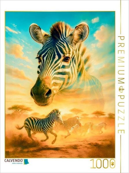 CALVENDO Puzzle Afrikanische Harmonie - Zebra im Streifenlicht | 1000 Teile Lege-Größe 64x48cm Foto-Puzzle für glückliche Stunden