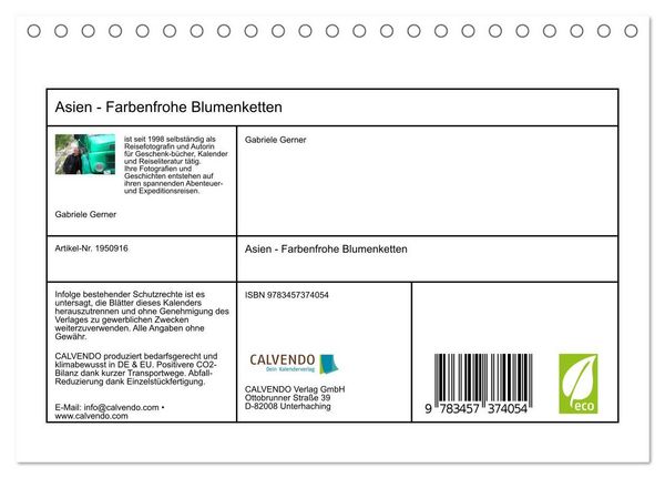 Produktbild: Asien - Farbenfrohe Blumenketten (Tischkalender 2026 DIN A5 quer), CALVENDO Monatskalender