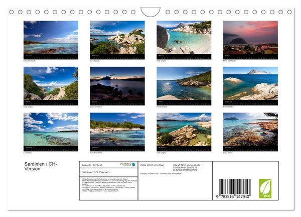 Produktbild: Sardinien / CH-Version (Wandkalender 2026 DIN A4 quer), CALVENDO Monatskalender
