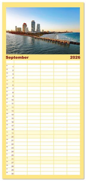 Produktbild: Familienplaner 2026 - Miami und Miami Beach mit 5 Spalten (Wandkalender, 21 x 45 cm) CALVENDO