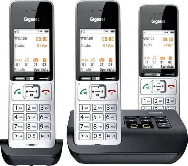 Produktbild: Gigaset COMFORT 500A trio DECT, GAP Schnurloses Telefon analog Babyphone, Freisprechen, f&uuml;r H&ouml;rger&auml;te kompatibel, Headsetanschluss, inkl. Mobiltei