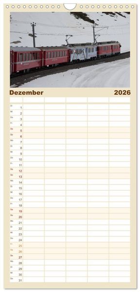 Produktbild: Familienplaner 2026 - Schweizer Eisenbahn mit 5 Spalten (Wandkalender, 21 x 45 cm) CALVENDO