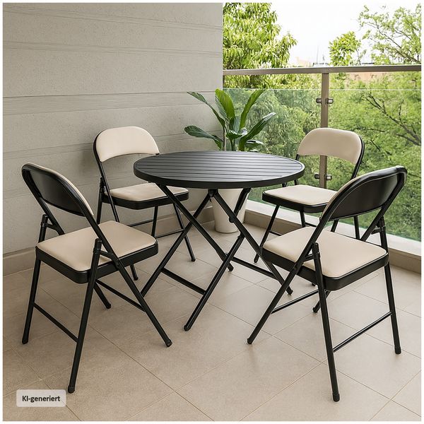Produktbild: HTI-Living 4er Set Klappst&uuml;hle mit Polsterung Metallgestell und Samtbezug Beige