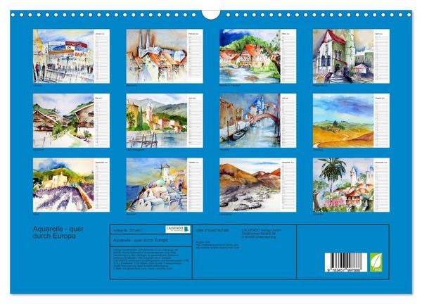 Produktbild: Aquarelle - quer durch Europa (Wandkalender 2026 DIN A3 quer), CALVENDO Monatskalender