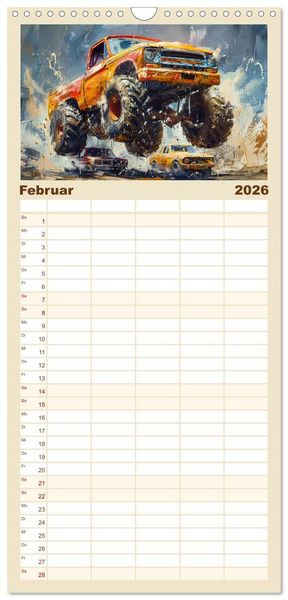 Produktbild: Familienplaner 2026 - Wilde Monstertrucks mit 5 Spalten (Wandkalender, 21 x 45 cm) CALVENDO
