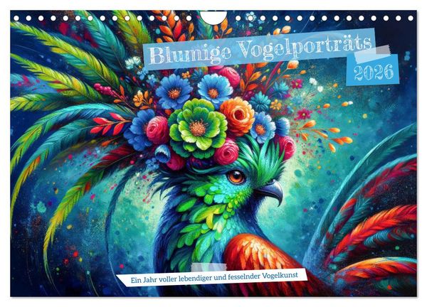 Produktbild: Blumige Vogelportr&auml;ts (Wandkalender 2026 DIN A4 quer), CALVENDO Monatskalender