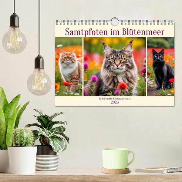 Produktbild: Samtpfoten im Bl&uuml;tenmeer (Wandkalender 2026 DIN A4 quer), CALVENDO Monatskalender