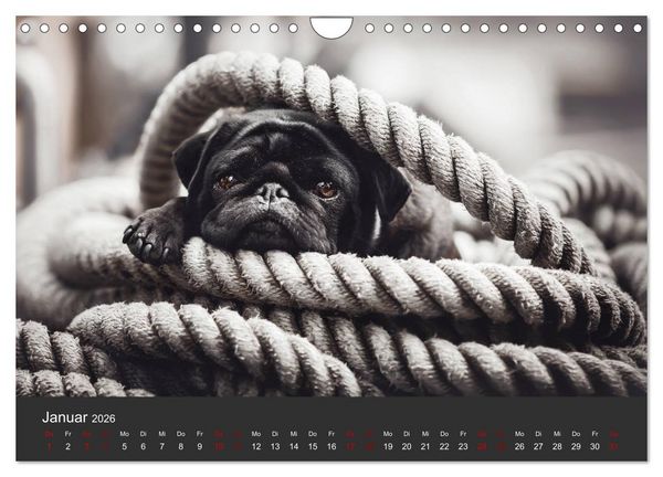 Produktbild: Diesel - ein mopsiges Leben (Wandkalender 2026 DIN A4 quer), CALVENDO Monatskalender