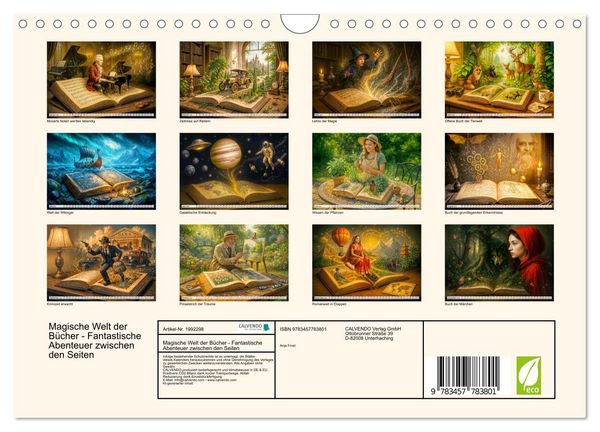 Produktbild: Magische Welt der B&uuml;cher - Fantastische Abenteuer zwischen den Seiten (Wandkalender 2026 DIN A4 quer), CALVENDO Monatskalender
