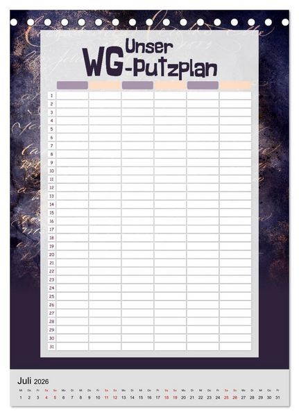 Produktbild: Gothic WG-Putzplan & Kalender 2026 (Tischkalender 2026 DIN A5 hoch), CALVENDO Monatskalender