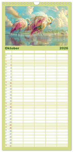 Produktbild: Familienplaner 2026 - Farbenfrohe Fantasiev&ouml;gel mit 5 Spalten (Wandkalender, 21 x 45 cm) CALVENDO