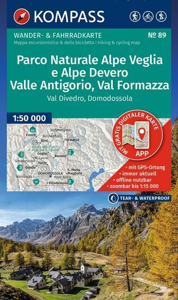 Produktbild: KOMPASS Wanderkarte 89 Parco Naturale Alpe Veglia e Alpe Devero, Valle Antigorio, Val Formazza, Val Divedro, Domodossola 1:50.000