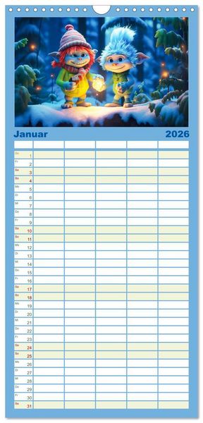 Produktbild: Familienplaner 2026 - Die bunte Welt der Trolle mit 5 Spalten (Wandkalender, 21 x 45 cm) CALVENDO