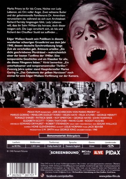 Produktbild: Edgar Wallace: Der Schrecken von Marks Priory (The Case of the Frightened Lady) / Schauriger Gruselkrimi mit wiederentdeckter deutscher Synchronisation (Pidax Film-Klassiker)