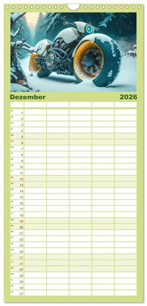 Produktbild: Familienplaner 2026 - Bizzare Motorr&auml;der mit 5 Spalten (Wandkalender, 21 x 45 cm) CALVENDO