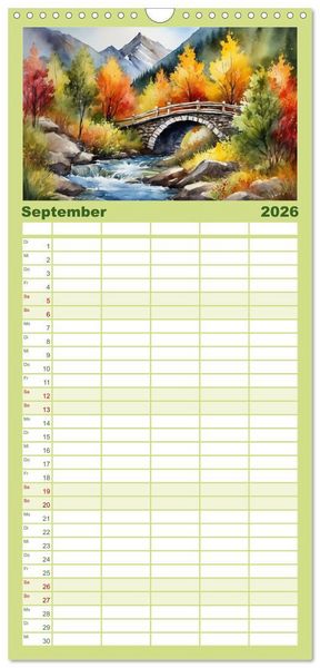 Produktbild: Familienplaner 2026 - Sehnsucht Berge mit 5 Spalten (Wandkalender, 21 x 45 cm) CALVENDO