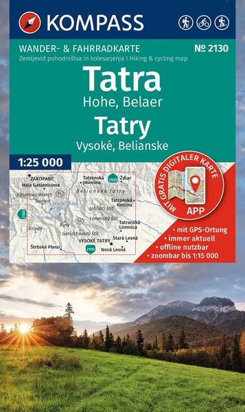 Produktbild: KOMPASS Wanderkarte 2130 Tatra Hohe, Belaer / Tatry, Vysok&eacute;, Belianske 1:25.000