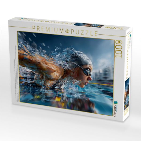 Produktbild: CALVENDO Puzzle Schwimmerin in Bewegung im Wettkampf. Ausdrucksstarkes Sportmotiv im k&uuml;nstlerischen Stil | 1000 Teile Lege-Gr&ouml;&szlig;e 64x48cm Foto-Puzzle f