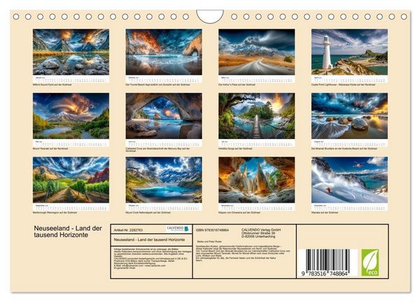 Produktbild: Neuseeland - Land der tausend Horizonte (Wandkalender 2026 DIN A4 quer), CALVENDO Monatskalender