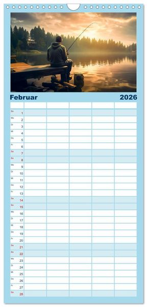 Produktbild: Familienplaner 2026 - Angeln und Fischen Impressionen mit 5 Spalten (Wandkalender, 21 x 45 cm) CALVENDO