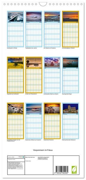 Produktbild: Familienplaner 2026 - Vorpommern im Fokus mit 5 Spalten (Wandkalender, 21 x 45 cm) CALVENDO
