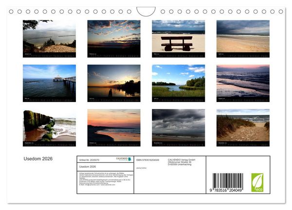 Produktbild: Usedom 2026 (Wandkalender 2026 DIN A4 quer), CALVENDO Monatskalender
