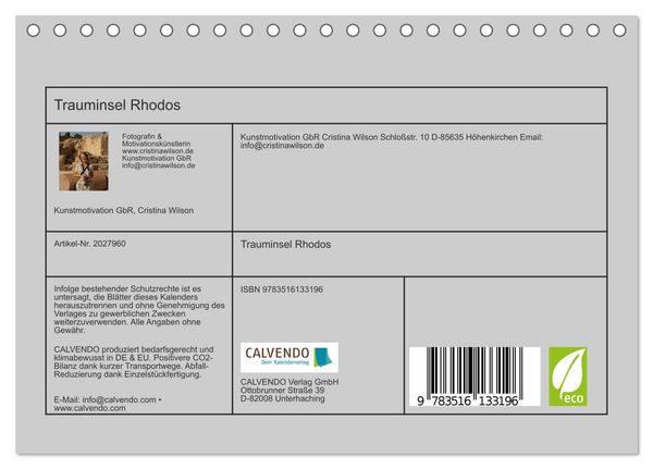 Produktbild: Trauminsel Rhodos (Tischkalender 2026 DIN A5 quer), CALVENDO Monatskalender