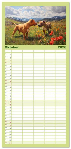 Produktbild: Familienplaner 2026 - Pit Bull Terrier. Zwischen Wildblumen und Gro&szlig;stadtglanz mit 5 Spalten (Wandkalender, 21 x 45 cm) CALVENDO