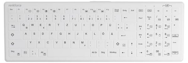 Produktbild: Renkforce RF-WPIK-500 USB Hygiene-Tastatur Deutsch, QWERTZ Wei&szlig; Silikonmembran, IP65, Maustasten, Abnehmbares Kabel, Ger&auml;uscharme Tasten