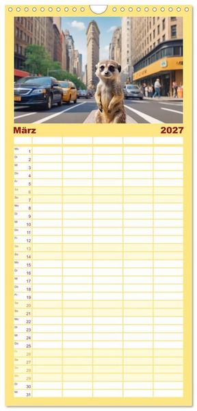 Produktbild: Familienplaner 2027 - Erdm&auml;nnchen in New York City mit 5 Spalten (Wandkalender, 21 x 45 cm) CALVENDO