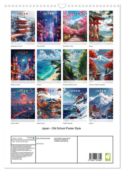 Produktbild: Japan - Old School Poster Style (Wandkalender 2026 DIN A3 hoch), CALVENDO Monatskalender