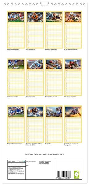 Produktbild: Familienplaner 2026 - American Football - Touchdown durchs Jahr mit 5 Spalten (Wandkalender, 21 x 45 cm) CALVENDO