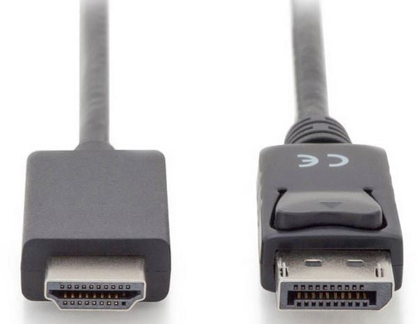 Produktbild: Digitus DisplayPort / HDMI Adapterkabel DisplayPort Stecker, HDMI-A Stecker 1.00 m Schwarz AK-340303-010-S dreifach geschirmt DisplayPort-Kabel