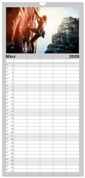Produktbild: Familienplaner 2026 - Klettern - die H&ouml;henangst &uuml;berwinden mit 5 Spalten (Wandkalender, 21 x 45 cm) CALVENDO