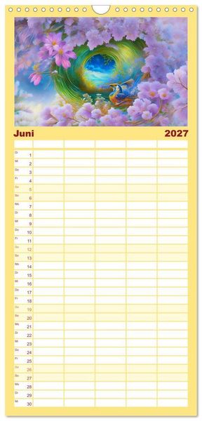 Produktbild: Familienplaner 2027 - Zauberhafte Paradiesv&ouml;gel mit 5 Spalten (Wandkalender, 21 x 45 cm) CALVENDO