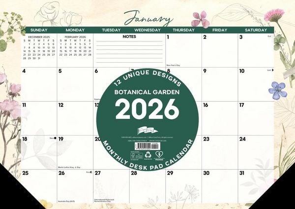 Produktbild: Botanical Garden 2026 17 X 12 Small Monthly Deskpad
