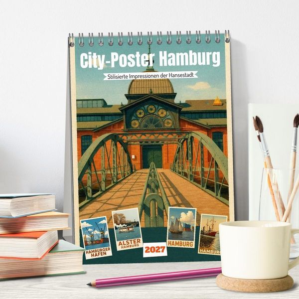 Produktbild: City Poster Hamburg - Stilisierte Impressionen der Hansestadt (Tischkalender 2027 DIN A5 hoch), CALVENDO Monatskalender