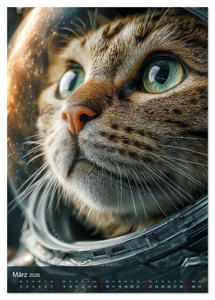 Produktbild: Katzen im Weltall - lustiger Katzenkalender f&uuml;r Kinder, Familien und Katzenliebhaber (Tischkalender 2026 DIN A5 hoch), CALVENDO Monatskalender