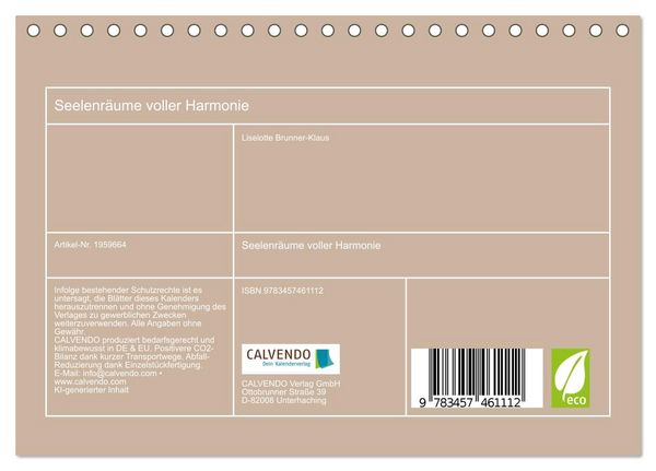 Produktbild: Seelenr&auml;ume voller Harmonie (Tischkalender 2026 DIN A5 quer), CALVENDO Monatskalender