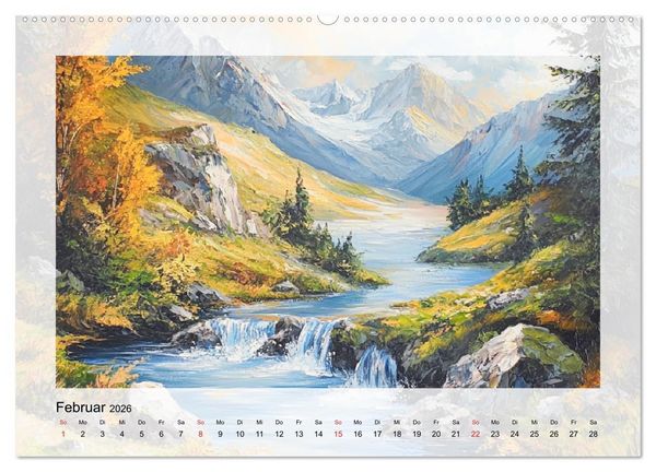 Produktbild: Zauber der Berge. Malerische Naturwunder in &Ouml;loptik (hochwertiger Premium Wandkalender 2026 DIN A2 quer), Kunstdruck in Hochglanz