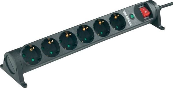 Produktbild: Renkforce 615F-CMB-S &Uuml;berspannungsschutz-Steckdosenleiste 6fach Schwarz Schutzkontakt 1St.