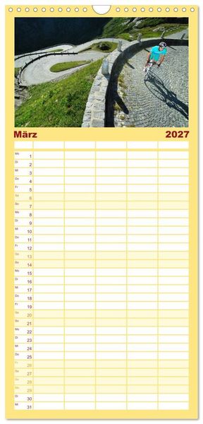 Produktbild: Familienplaner 2027 - Alpenp&auml;sse auf dem Rennrad Vol. 1 mit 5 Spalten (Wandkalender, 21 x 45 cm) CALVENDO