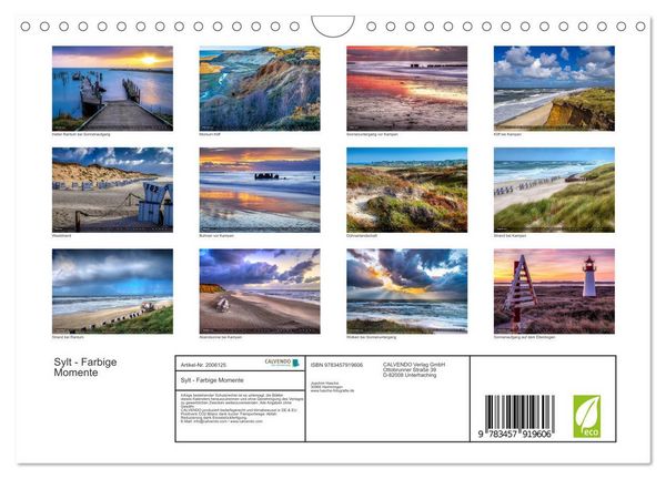 Produktbild: Sylt - Farbige Momente (Wandkalender 2026 DIN A4 quer), CALVENDO Monatskalender